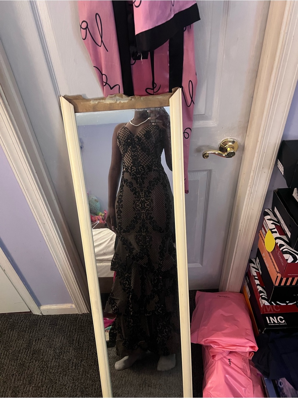 Windsor Black Lace-Style Print Ruffle-Hem Maxi Dress - Picture 3 of 5